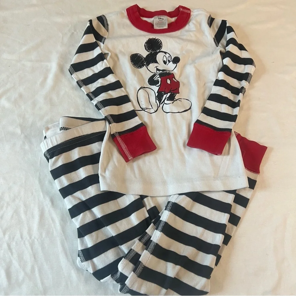 Hanna Andersson Disney Mickey Mouse Pajama Set Red Black Striped Organic Cotton